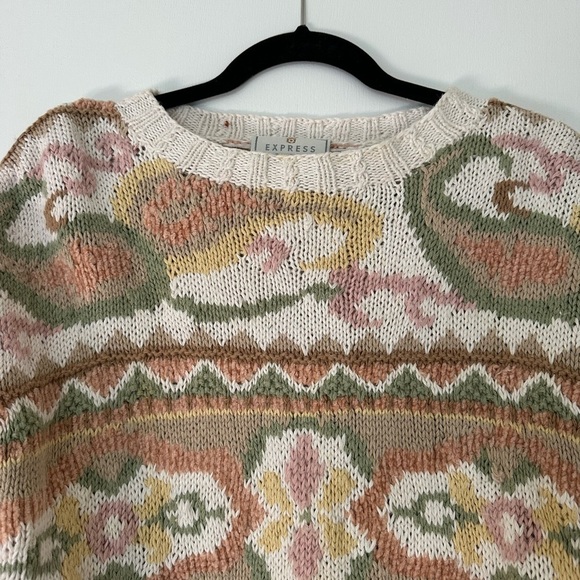 Express Vintage Womens Paisley Cotton Blend Sweater XS Oversize - Picture 5 of 9